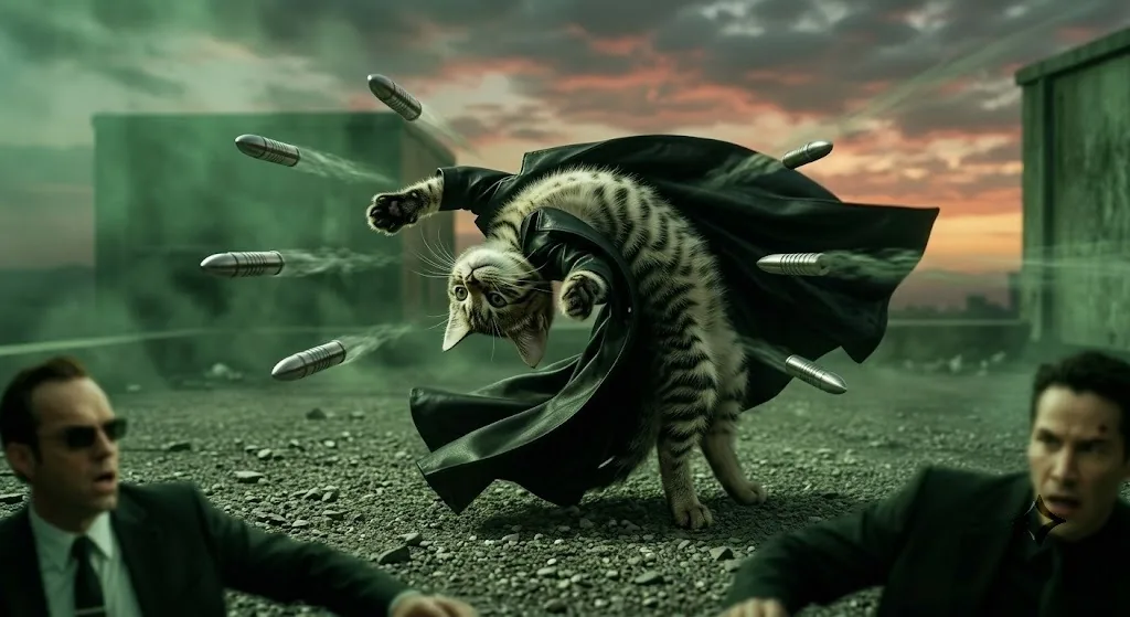 Cate bending bullets in a cinematic action scene